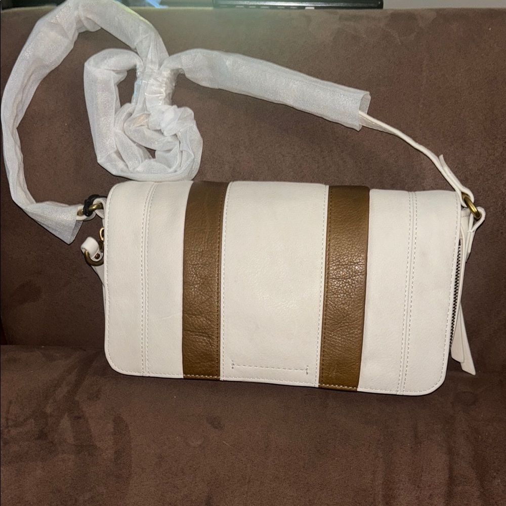 American Leather CO stylish cream and Brown Women's crossbody purse